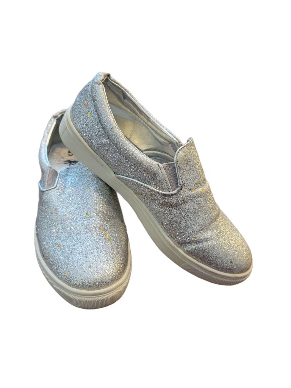 Silver Metallic Sneakers Slip-on Gold Star Design by Stevies Girls Size 5 LH8072
